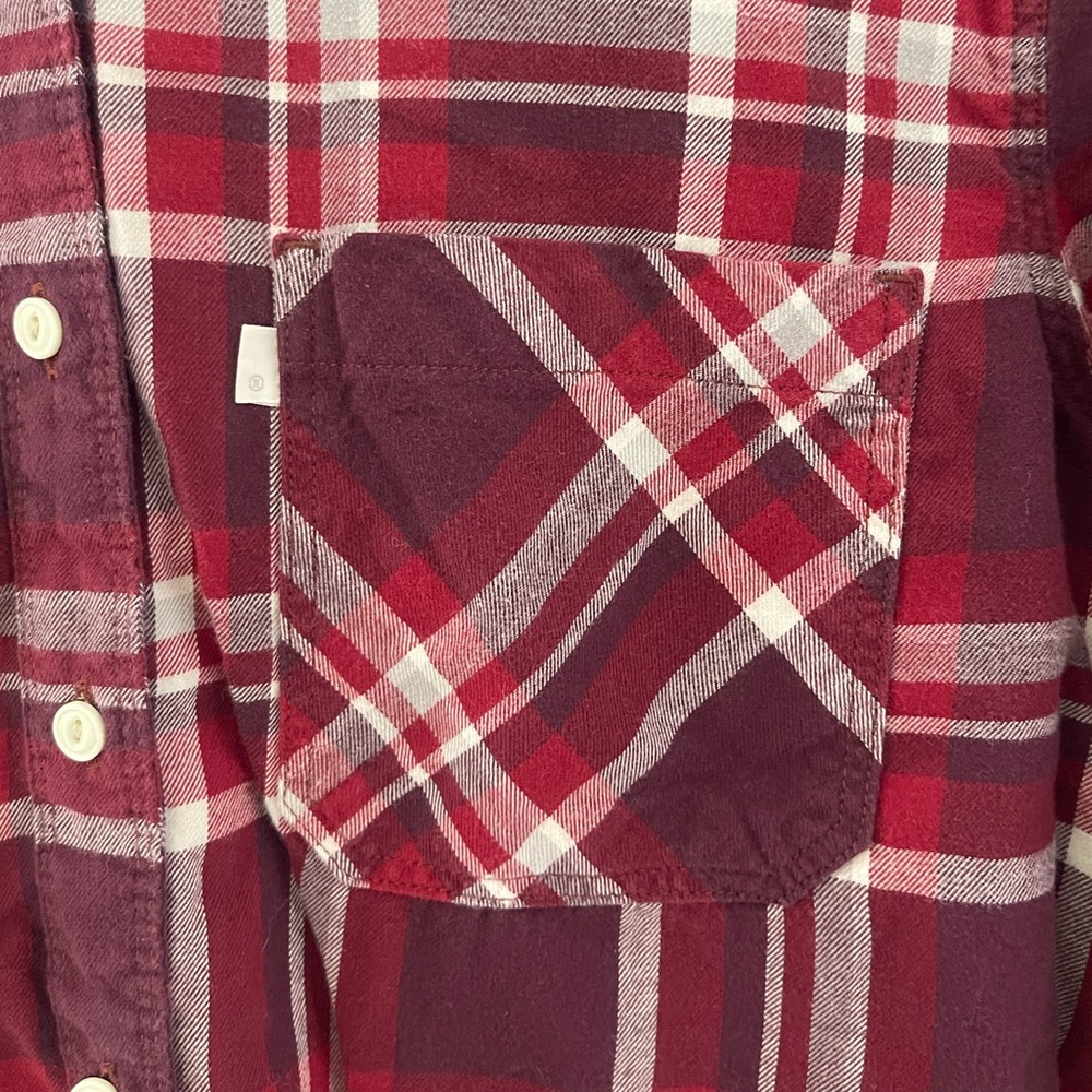 Vintage Women's Levi's Burgundy Plaid Button‎ Down Shirt Size XLARGE - Picture 2 of 7